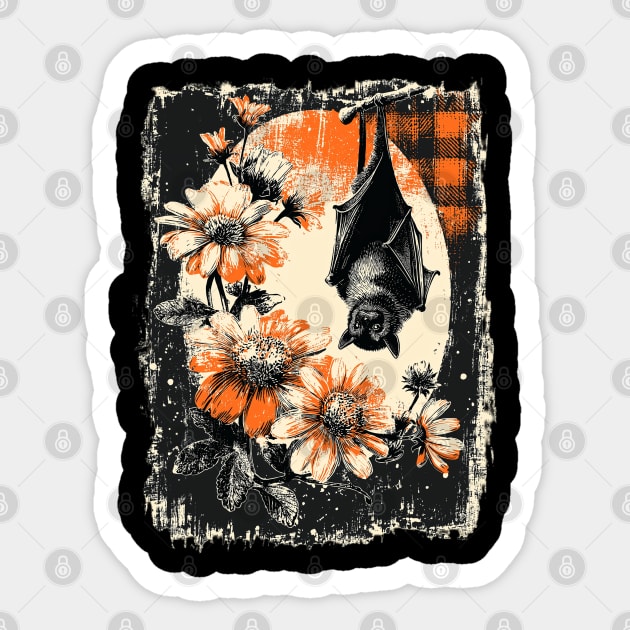 Vintage Halloween Bat with Flowers Retro Gothic Spooky Aesthetic Sticker by JessArty